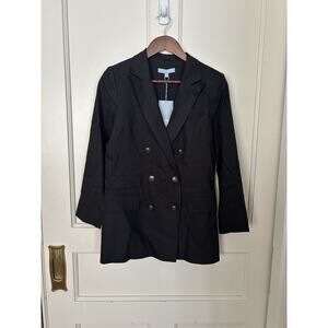 Antonio Melani Linen Blend Double Breasted Blazer Womens Size 8 Black NWT